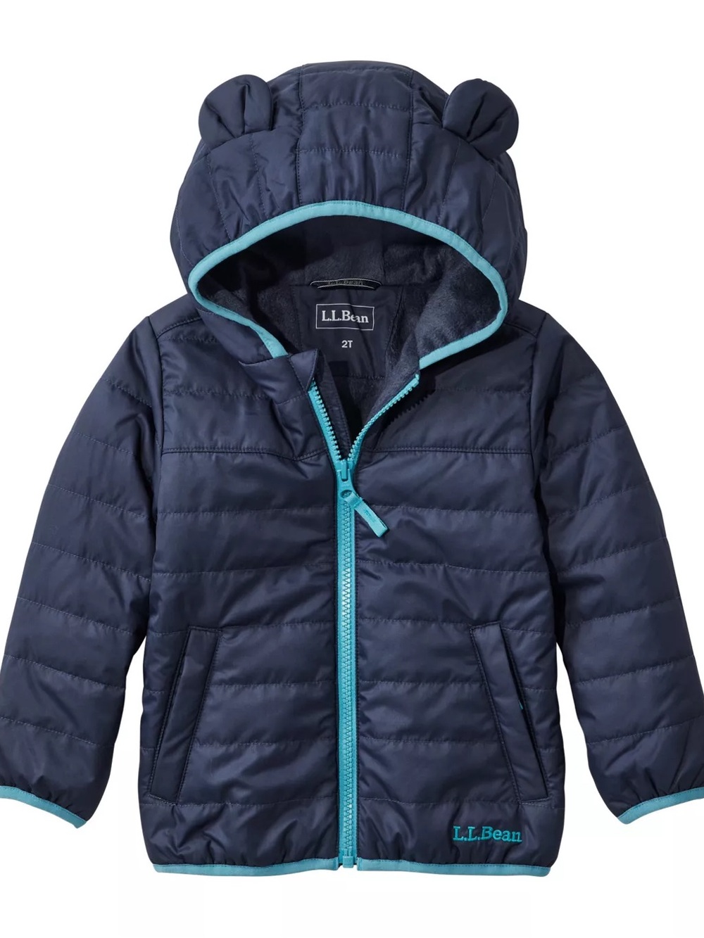 L.L.Bean Navy Jacket with Teal Trim and Hood Ears